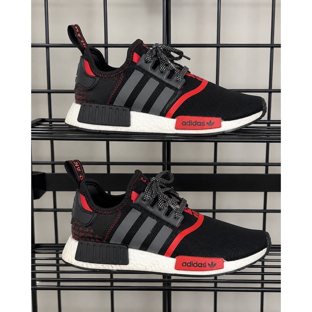 Adidas NMD R1 Black Red Logo Print Women Sneakers FV8517 Size 6.5